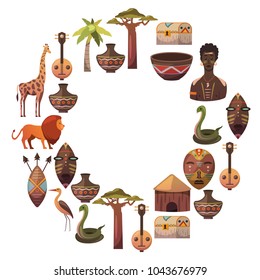 Africa. Frame for poster. Travel to Africa ethnic icons. Tribal illustration. 