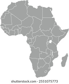 Mapa de África Gray MAPA em Azul, Fronteira do País, Mapa de África Gray, Linha de fronteira de África Gray, Mapa geográfico