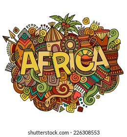 Afrika handschriftlich und doodles Elemente Hintergrund. Vektorgrafik