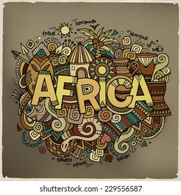 Africa hand lettering and doodles elements background. Vector illustration