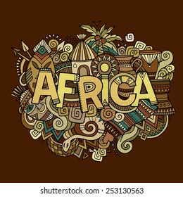 Africa hand lettering and doodles elements background. Vector illustration