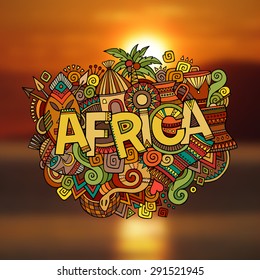 Africa hand lettering and doodles elements background. Vector illustration