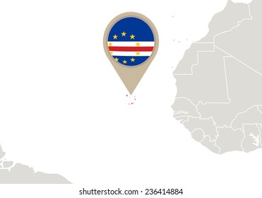 Africa with highlighted Cape Verde map and flag