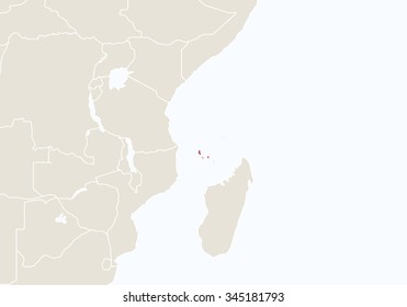 Africa with highlighted Comoros map. Vector Illustration.
