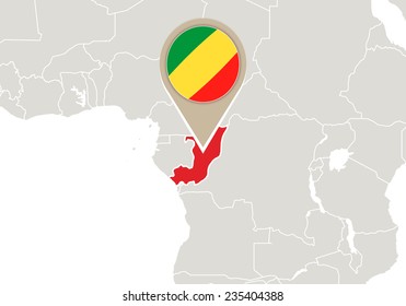 Africa with highlighted Congo map and flag
