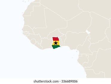 Africa with highlighted Ghana map. Vector Illustration.
