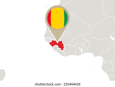Africa with highlighted Guinea map and flag
