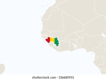 Africa with highlighted Guinea map. Vector Illustration.

