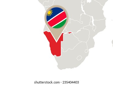 Africa with highlighted Namibia map and flag