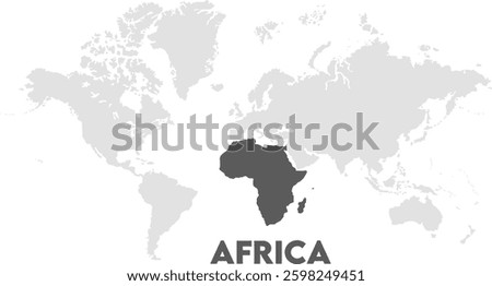 Africa highlighted on world map -03, Map of Africa, highlighted on the world map, Africa on the world map, Satellite view, Africa's location on the globe.