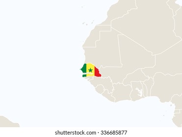 Africa with highlighted Senegal map. Vector Illustration.
