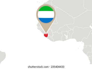 Africa with highlighted Sierra Leone map and flag