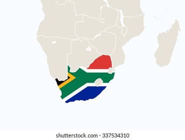 Africa with highlighted South Africa map. Vector Illustration.
