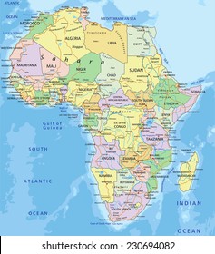 Africa - Highly detailed editable political map with separated layers.