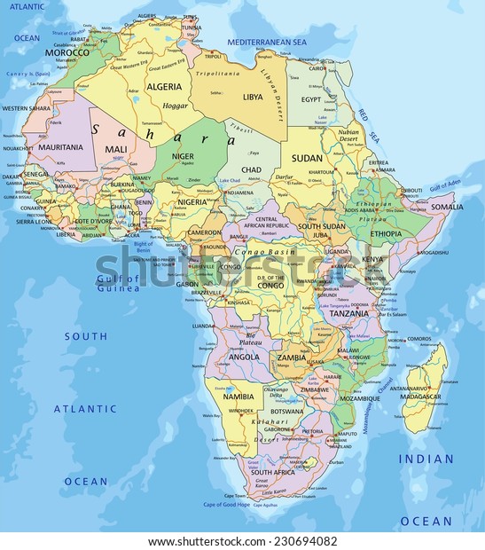 Africa Highly Detailed Editable Political Map Stock Vector Royalty Free 230694082 8358