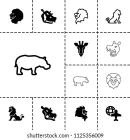 Africa icon. collection of 13 africa filled and outline icons such as giraffe, lion, hippopotamus. editable africa icons for web and mobile.