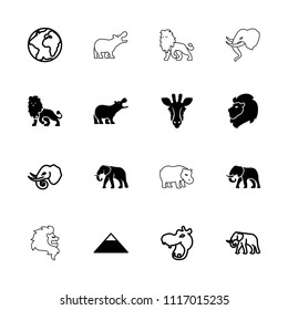 Africa icon. collection of 16 africa filled and outline icons such as giraffe, elephant, pyramid, hippopotamus, planet. editable africa icons for web and mobile.
