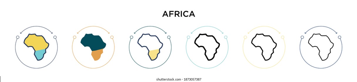 Africa icon in filled, thin line, outline and stroke style. Vector illustration of two colored and black africa vector icons designs can be used for mobile, ui, web