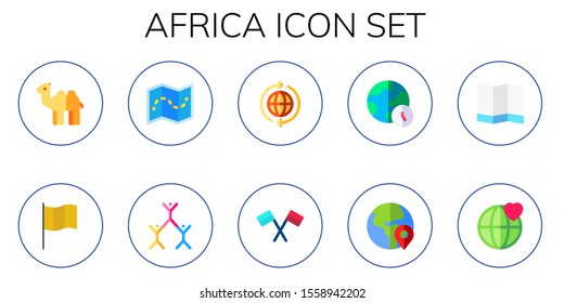 africa icon set. 10 flat africa icons.  Collection Of - camel, flag, map, pyramid, world, globe icons