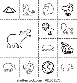 Africa icons. set of 13 editable outline africa icons such as hippopotamus, globe and plane, planet, lion