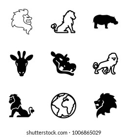 Africa icons. set of 9 editable filled and outline africa icons such as lion, hippopotamus, planet