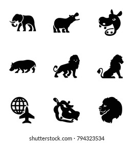 Africa icons. set of 9 editable filled africa icons such as lion, hippopotamus, elephant