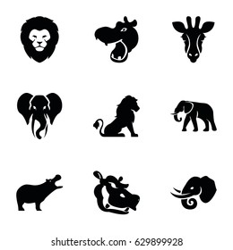 Africa icons set. set of 9 africa filled icons such as giraffe, lion, hippopotamus