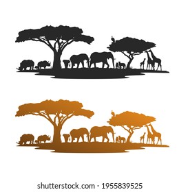 Africa Illustration Clip Art Design Scene. Collection Silhouettes Icon Safari Travel.