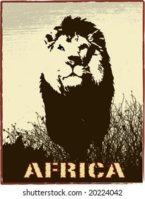 Africa image with lion silhouette - vector