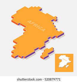 Africa isometric map element isolated on background, vector illustration