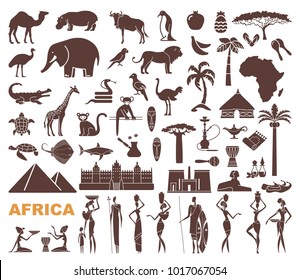 Africa jungle ethnic culture travel icons set