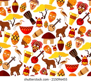Africa jungle ethnic tribe travel seamless pattern vector illustration