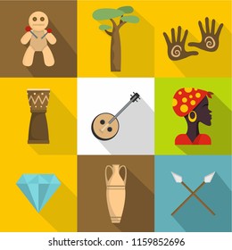 Africa land icons set. Flat set of 9 africa land vector icons for web isolated on white background