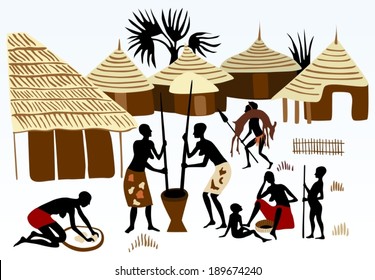 Africa Landscape Background. Hunter, African Family Life