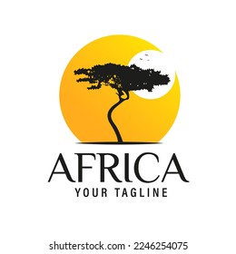Africa Logo Design Vector Template Sunrise African Acacia Forest Logo Design