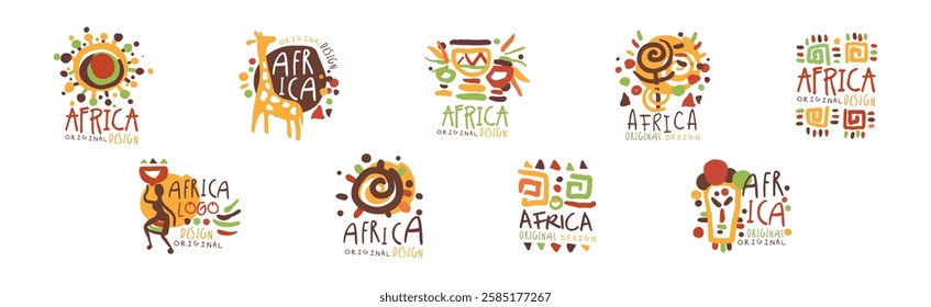 Africa Logo Original Design with Hand Drawn Element Vector Set