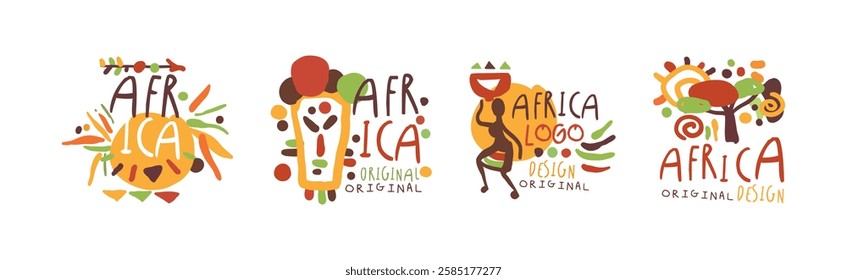 Africa Logo Original Design with Hand Drawn Element Vector Set