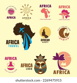 Africa logo original design. Travel to Africa colorful hand drawn vector llustrations