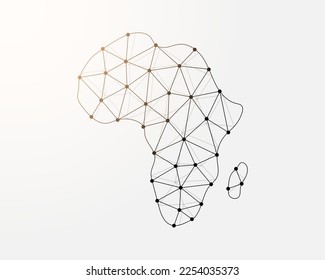 Símbolo africano de polos bajos con puntos conectados. Dibujo vectorial de diseño de mapas de África. Ilustración de alambre poligonal de silueta de continentes