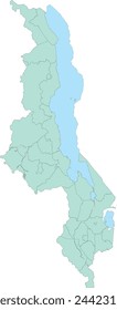 África Malawi Mapa con nivel adm2 28 distritos y 4 ciudades, Lago Malawi