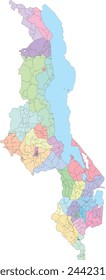 Africa Malawi Map with adm3 level 433 Subdivisions (National Assembly), Lake Malawi