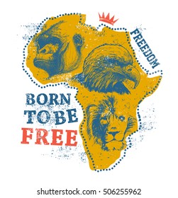 Mapa africano con caras animales. Ilustración del vector