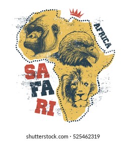 Africa map with animal faces. Vector illustration
