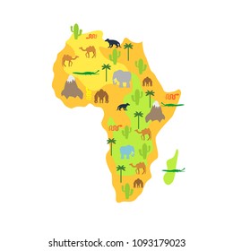 Africa map animal. flora and fauna. Vector illustration

