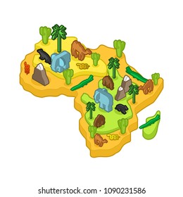 Africa map animal Isometric style. flora and fauna. Vector illustration

