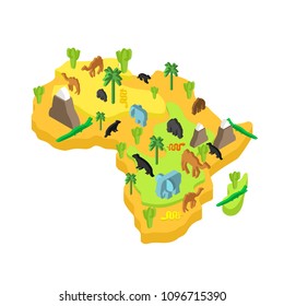 Africa map animal Isometric style. flora and fauna. Vector illustration

