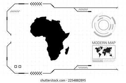 Africa map of black digital frame HUD, GUI, UI interface technology radar vector.