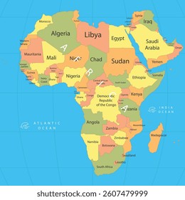 Africa map with blue background isolated continent vector design graphic