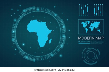Africa map of blue digital frame Futuristic Sci Fi Modern User vector HUD, GUI, UI interface.