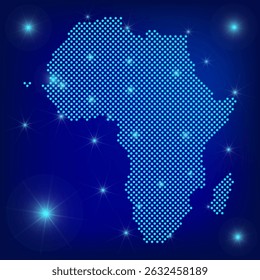 Africa map in blue. Dotted map. Dots  Africa map with spotlights on dark blue background. Global social network. Blue futuristic background with Dotted map . EPS10